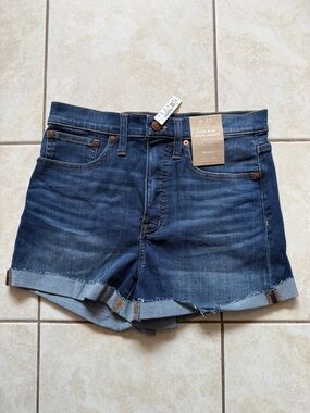 NWT Madewell Dark Blue High-Rise Rolled-Hem Denim Shorts